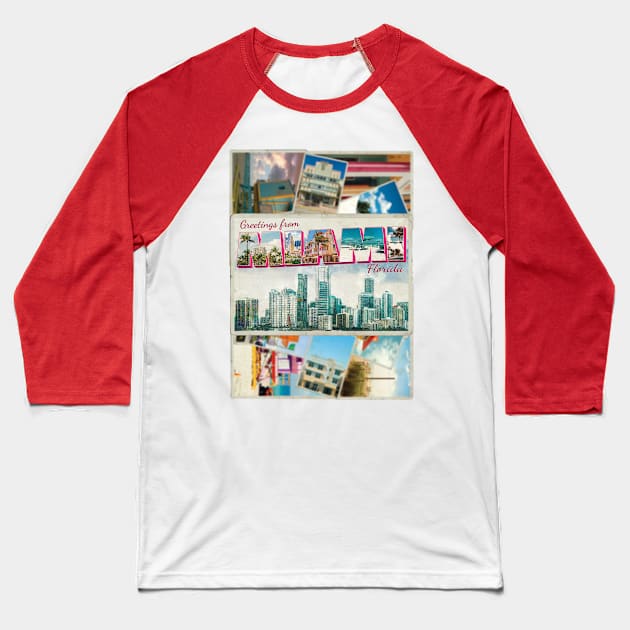 Greetings from Miami in Florida Vintage style retro souvenir Baseball T-Shirt by DesignerPropo